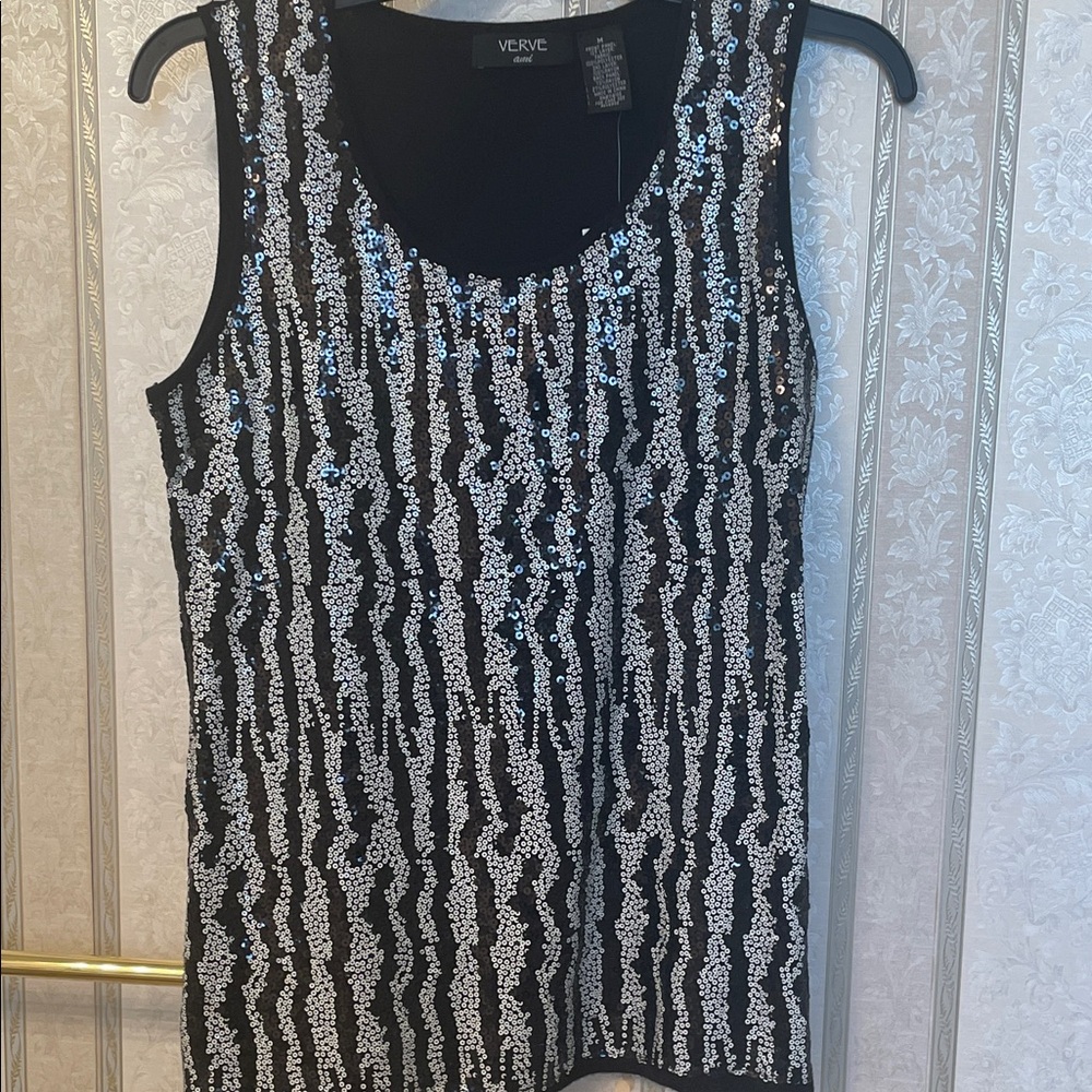 Black and Silver Sequin Women's Top